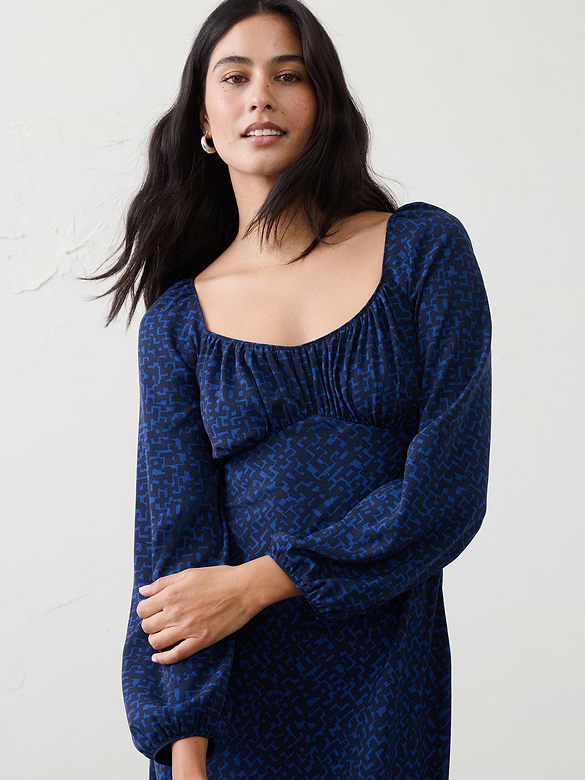 Shirred Bodice Midi Dress