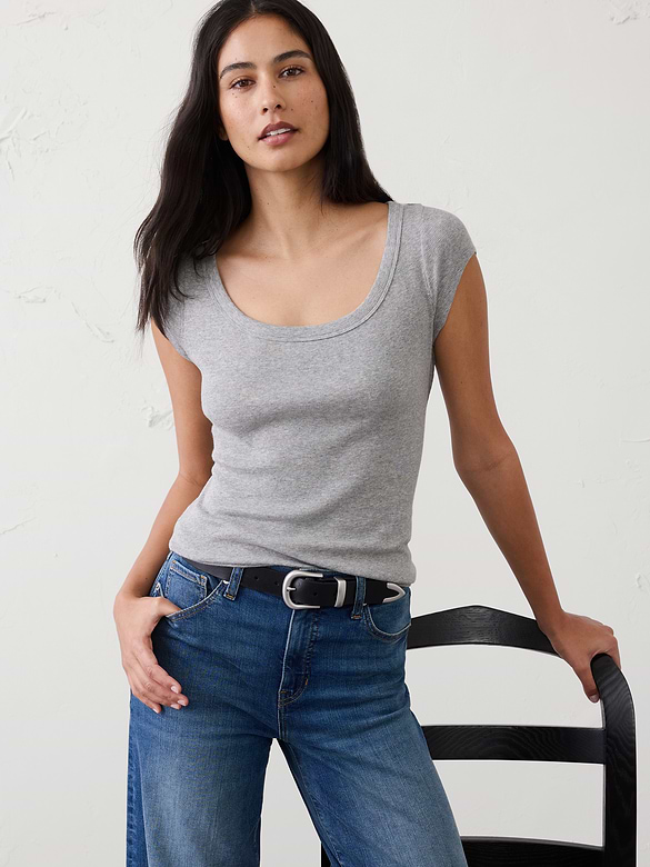 Ribbed Scoop-Neck T-Shirt