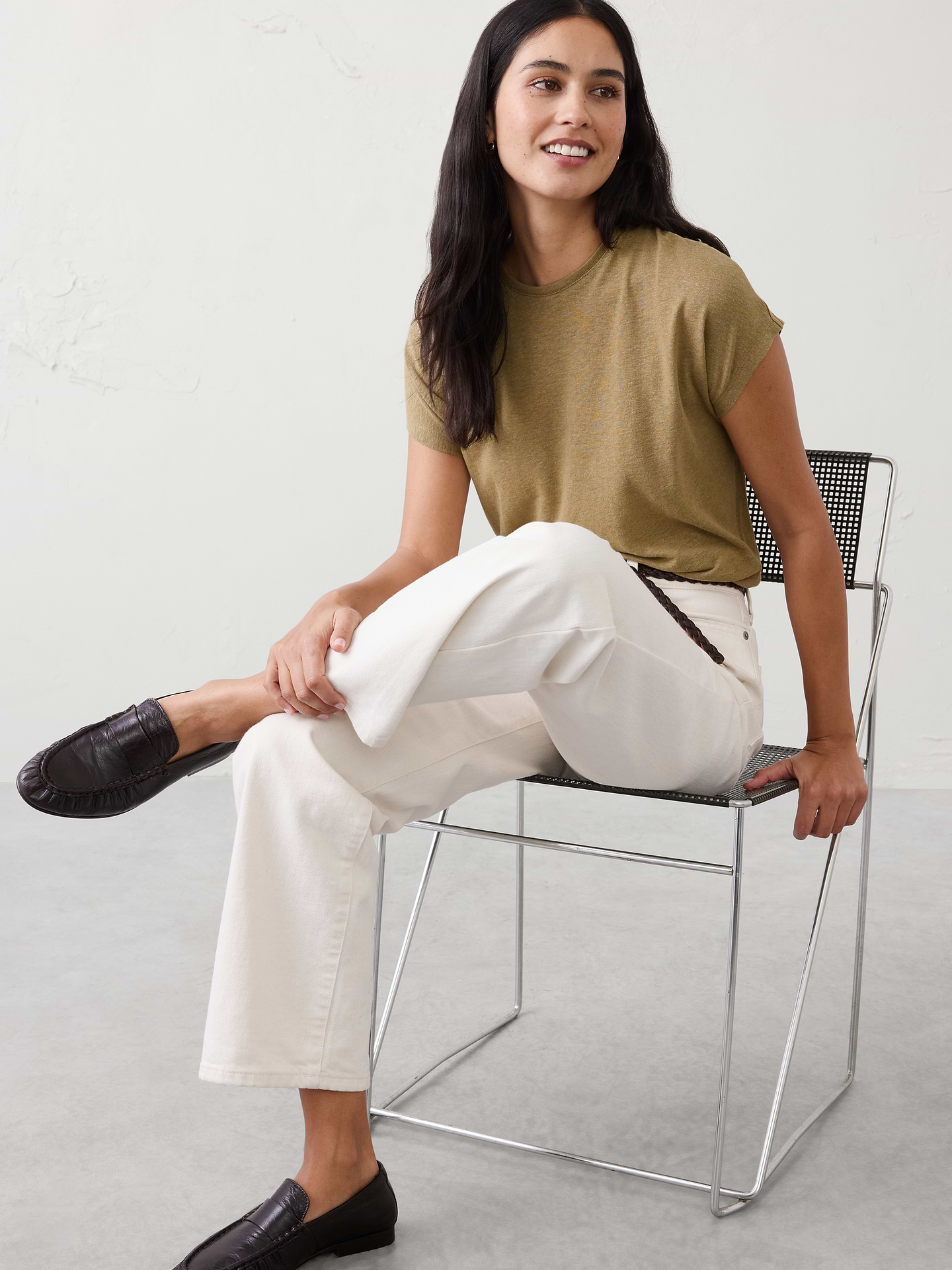 Image number 1 showing, Linen-Blend Cap-Sleeve T-Shirt