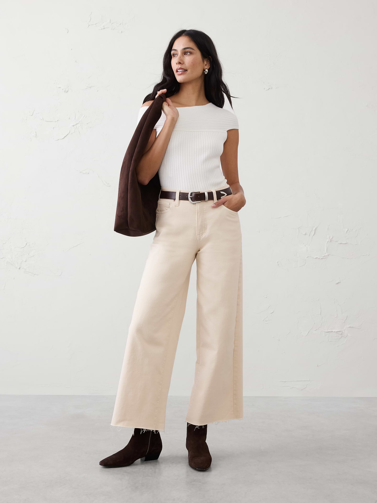 Image number 1 showing, Wide-Leg High-Rise Cropped Jean