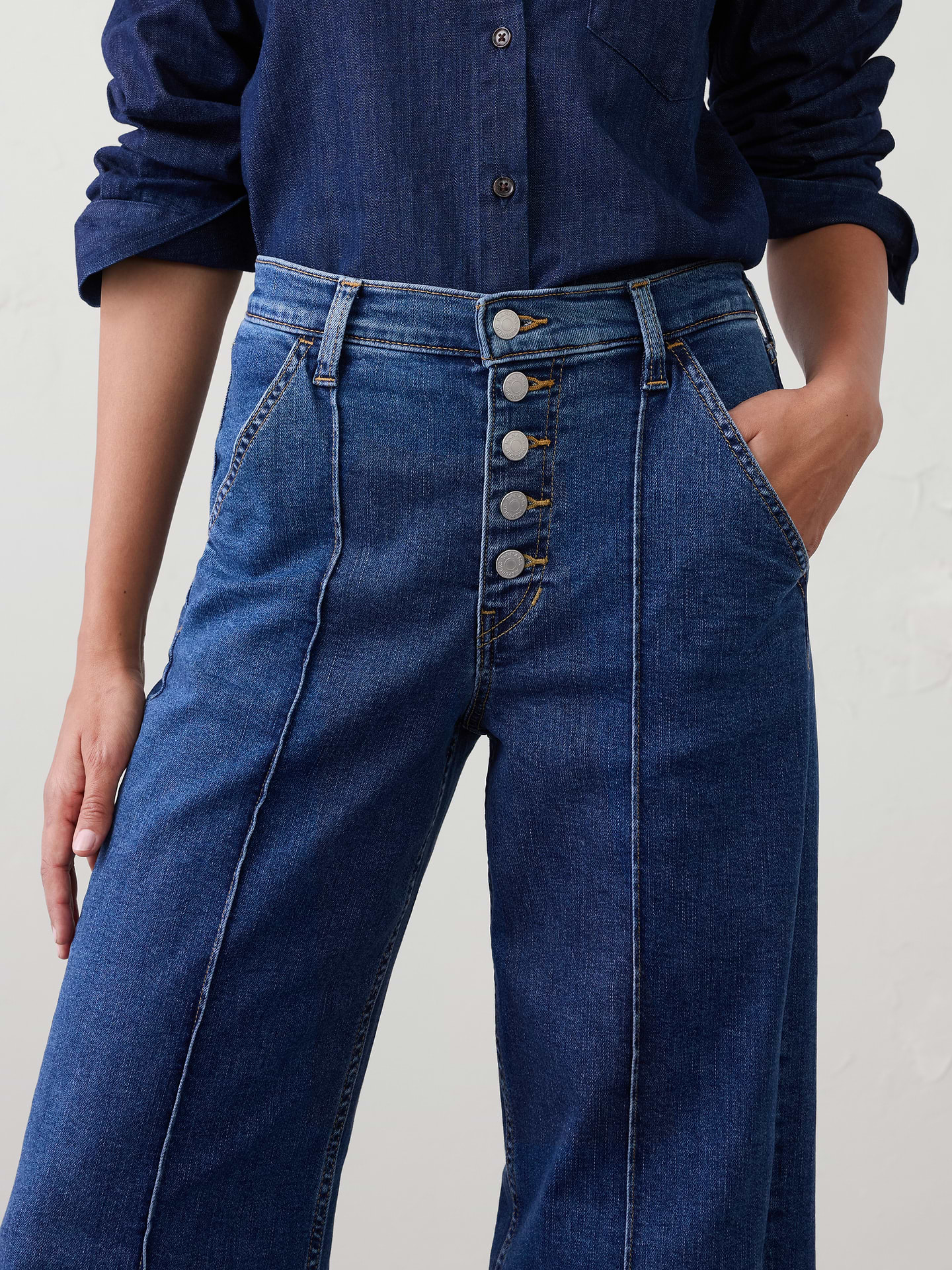 Image number 3 showing, Wide-Leg High-Rise Pintuck Cuffed Jean