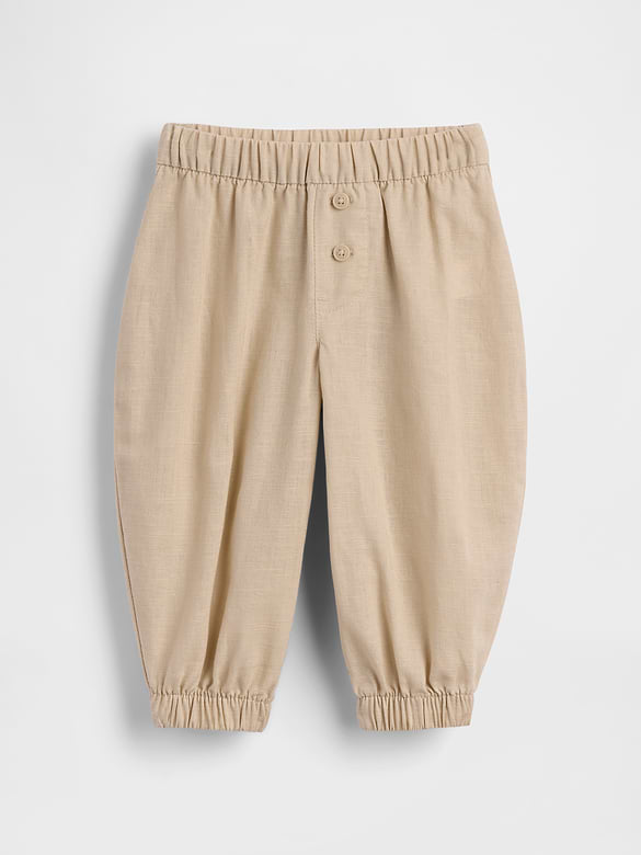 Baby Linen-Cotton Pull-On Barrel Pants