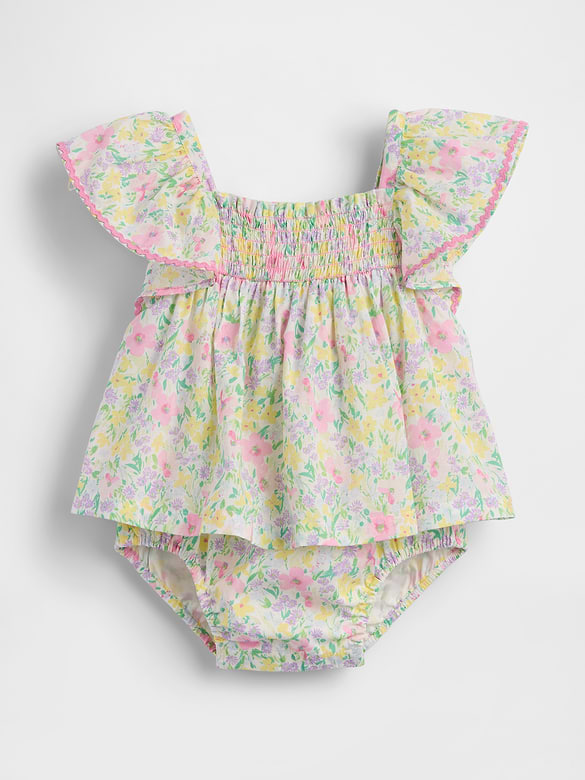 Robe cache-couche à smocks avec manches flottantes pour Bébé