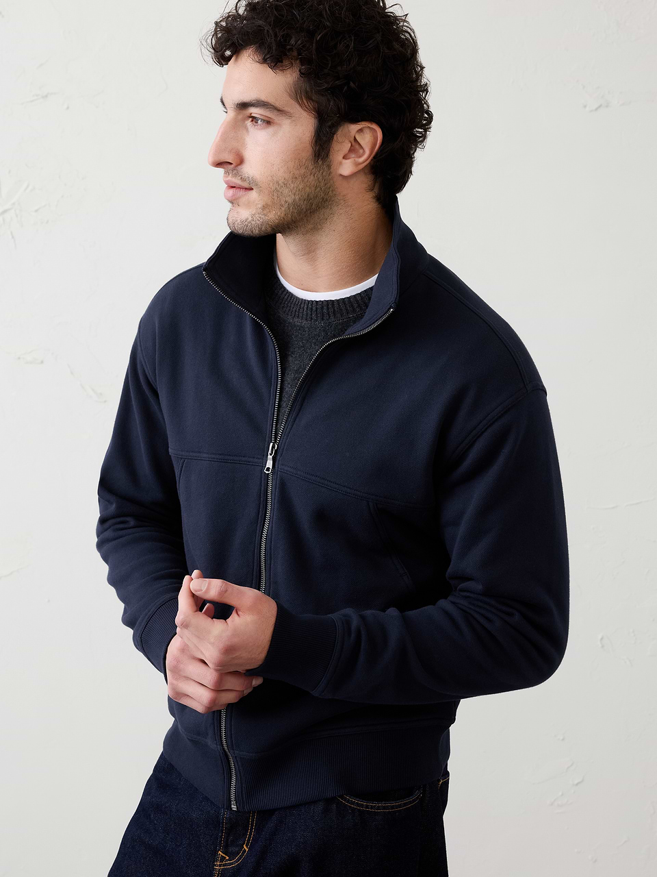 Banana Republic Factory Men's Washed Mock-Neck Jacket (Preppy Navy)
