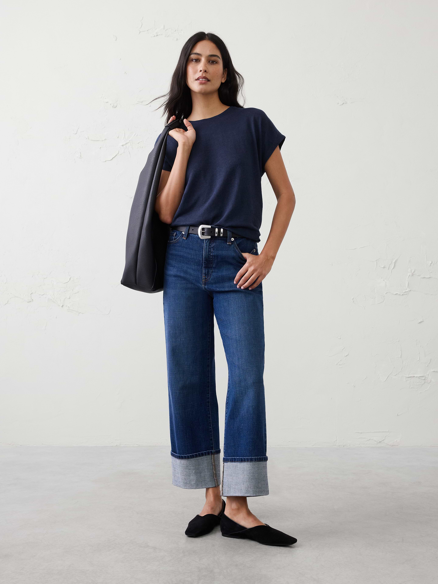 Image number 1 showing, Linen-Blend Cap-Sleeve T-Shirt