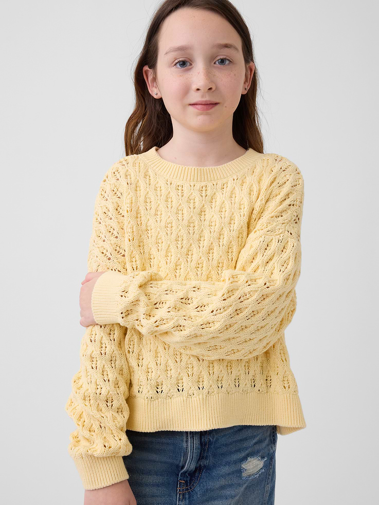 Image number 1 showing, Kids 100% Cotton Crochet Oversized Sweater
