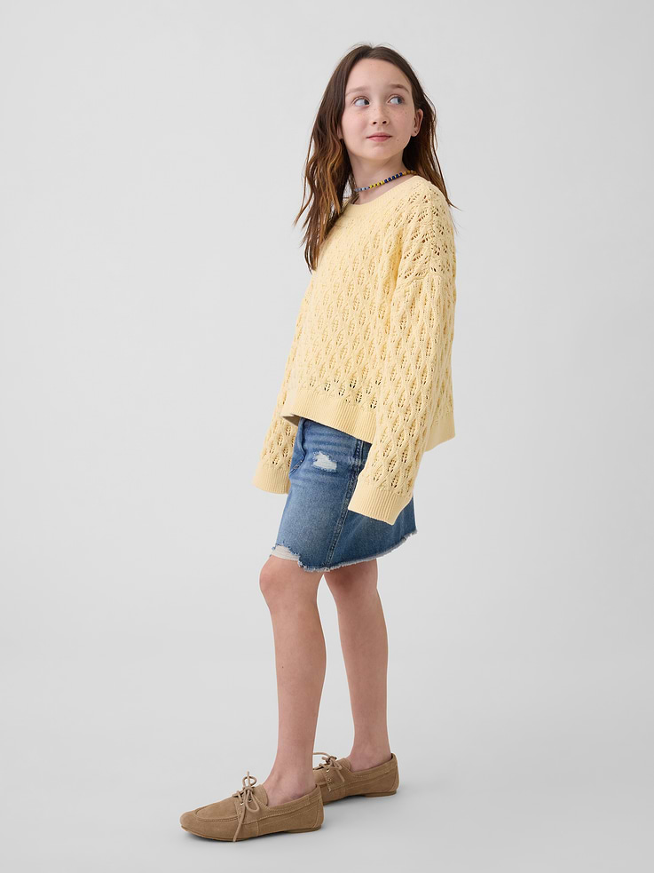 Image number 4 showing, Kids 100% Cotton Crochet Oversized Sweater