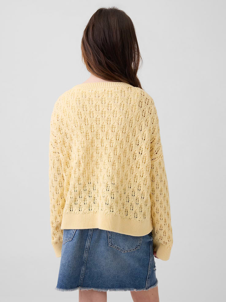 Image number 3 showing, Kids 100% Cotton Crochet Oversized Sweater