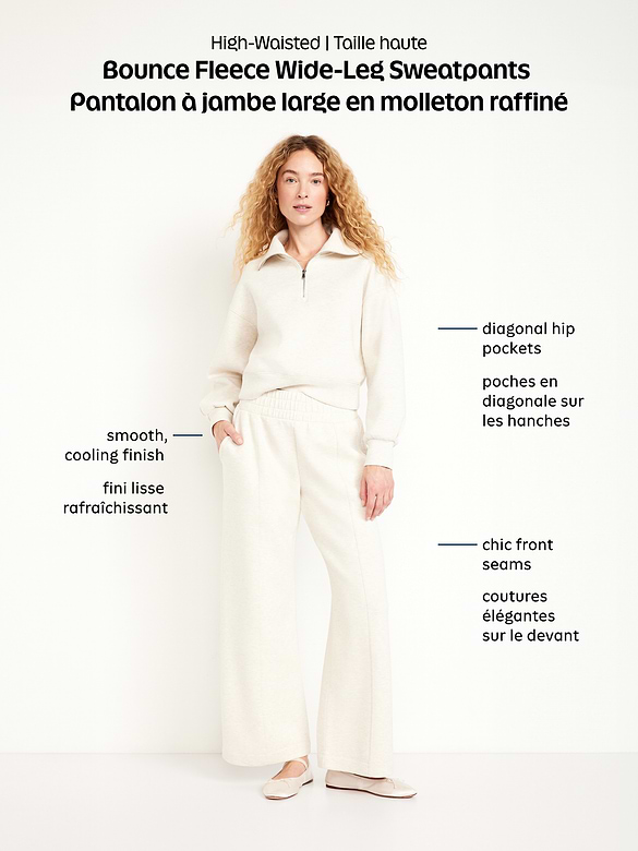 High-Waisted Bounce Fleece Wide-Leg Sweatpants