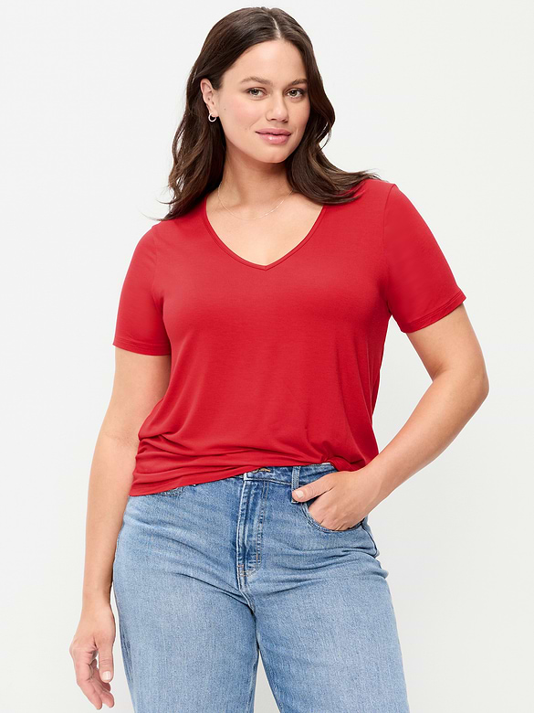 T-shirt luxueux à col en V