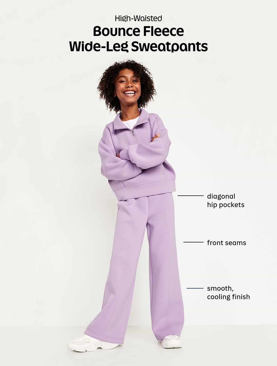 L'image numéro 5 présente Pantalon jambe large à taille haute en molleton raffiné pour fille