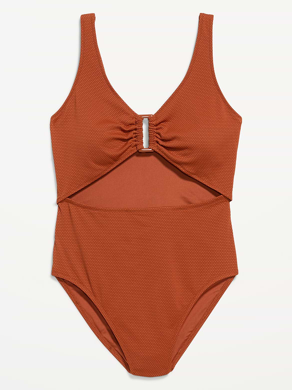 Textured One-Piece Cut-Out Swimsuit