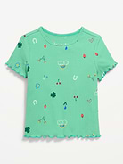 Image 1 of 1, crew neck, short sleeves, lettuce edge cuffs and hem, all-over print, Product #841726