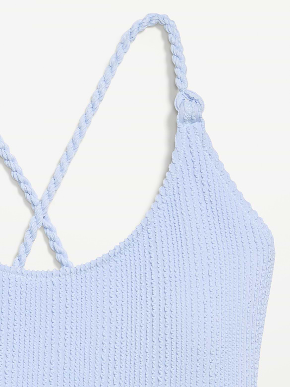 Ribbed Braided-Strap One-Piece Swimsuit