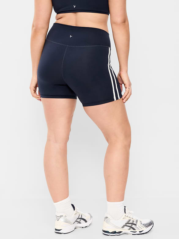 High-Waisted PowerChill Side-Stripe Biker Shorts -- 5-inch inseam