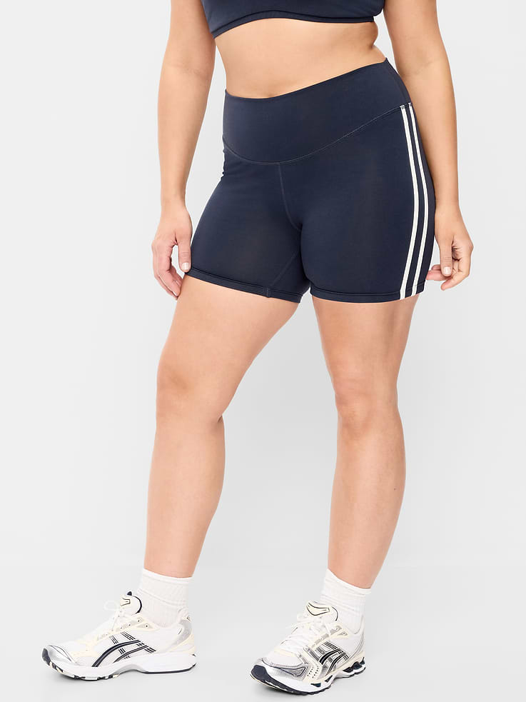 Image number 4 showing, High-Waisted PowerChill Side-Stripe Biker Shorts -- 5-inch inseam