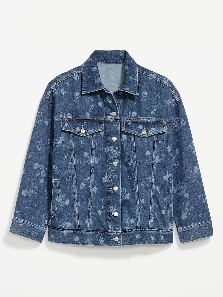Image number 7 showing, Oversized Floral Print Jean Trucker Jacket