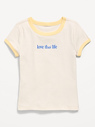 Image number 1 showing, Fitted Short-Sleeve Ribbed Graphic Ringer T-Shirt for Girls
