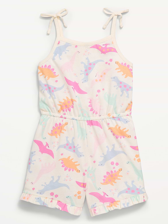 Printed Sleeveless Tie-Bow Romper for Toddler Girls