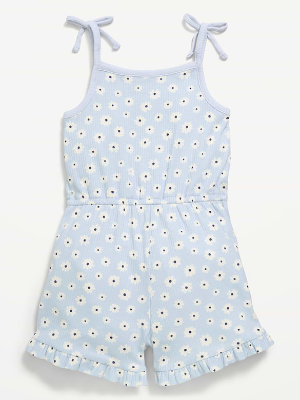 Sleeveless Tie-Bow Ribbed Romper for Toddler Girls