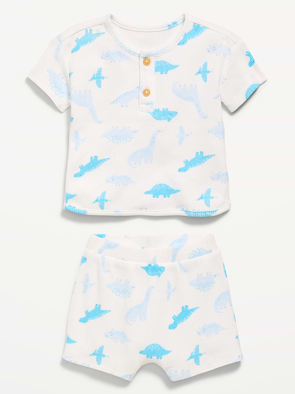 Printed Waffle-Knit Henley Shirt and Shorts Set for Baby