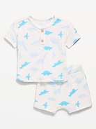 Image 1 of 2, round neckline, short sleeves, two-button henley, matching shorts, elasticized waistband, all-over print, Product #881512