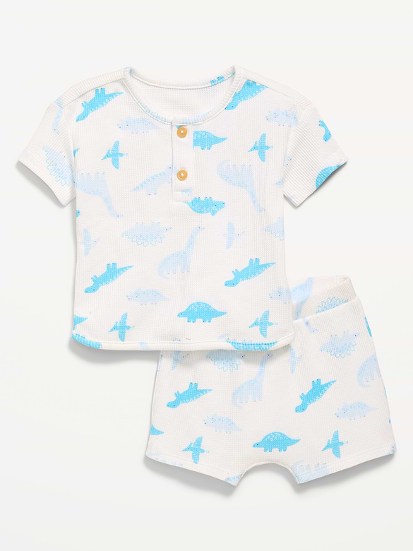 Printed Waffle-Knit Henley Shirt and Shorts Set for Baby