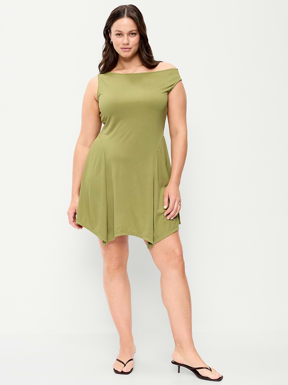 Fit & Flare Asymmetrical Shoulder Mini Dress