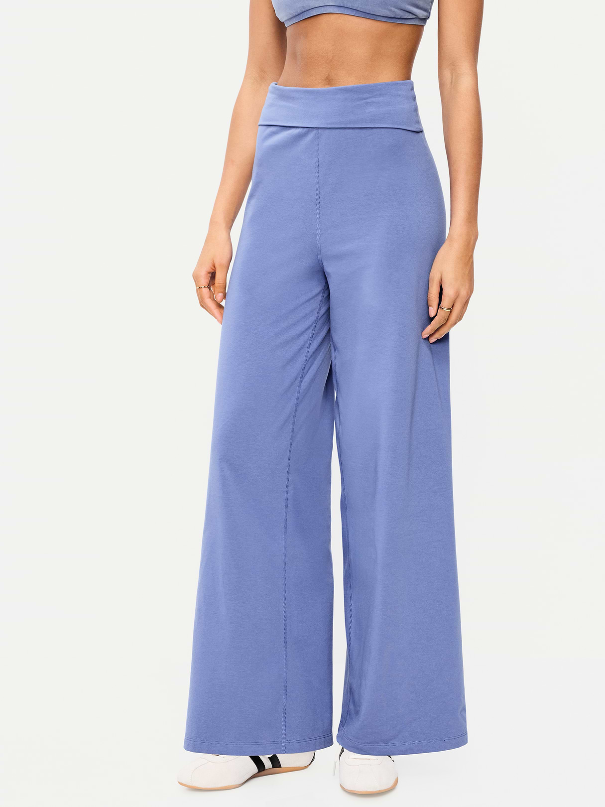 High-Waisted PowerChill Fold-Over Wide-Leg Pants - Lobelia Blue by Old Navy
