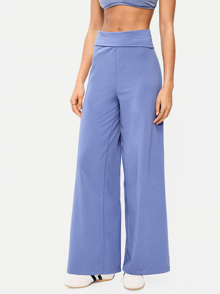 Image number 1 showing, High-Waisted PowerChill Fold-Over Wide-Leg Pants