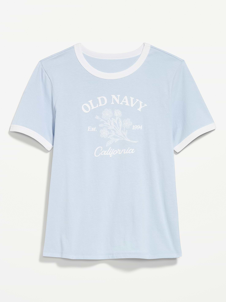 L'image numéro 5 présente T-shirt passe-partout à bords contrastants avec logo et imprimé