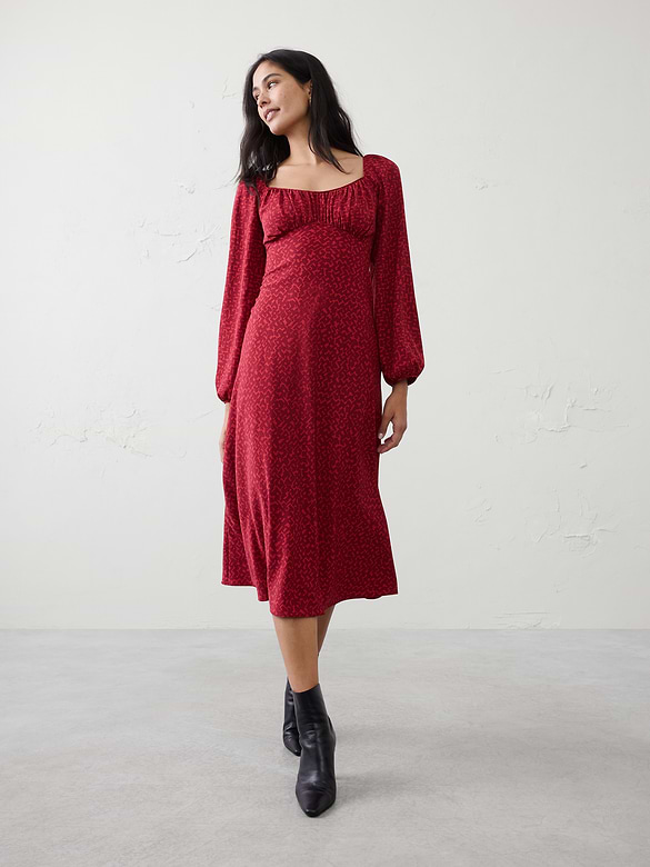 Shirred Bodice Midi Dress