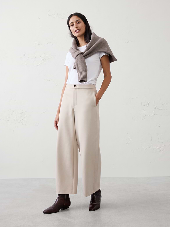 Wide-Leg High-Rise Ponte Pant