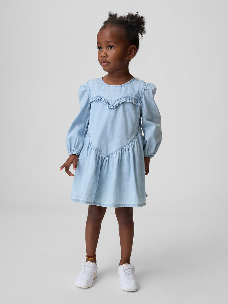 Image number 1 showing, Baby & Toddler Denim Ruffle Heart Dress