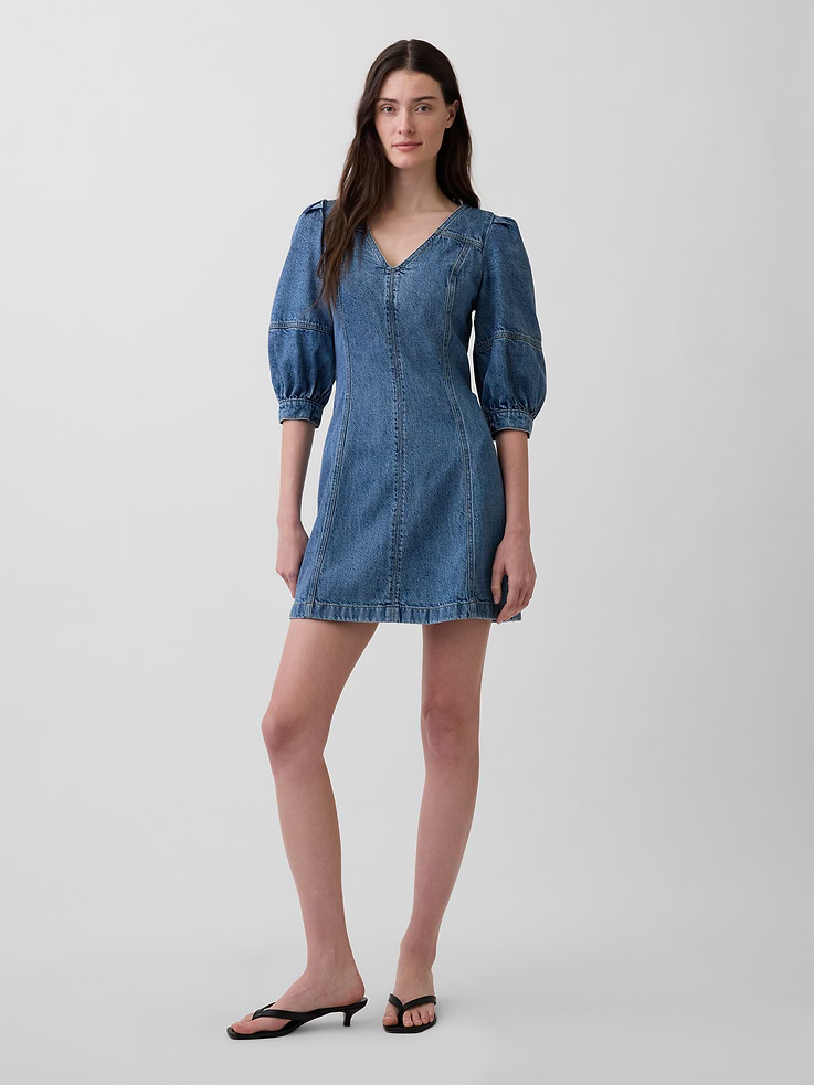 Image number 1 showing, UltraSoft Denim Puff-Sleeve Mini Dress