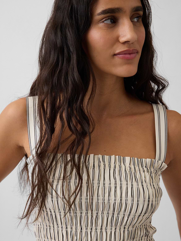 Poplin Smocked-Bodice Maxi Dress