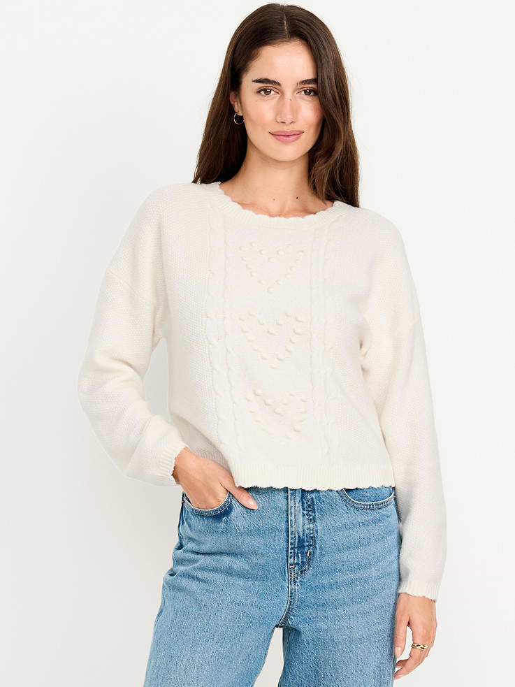 Image number 1 showing, SoSoft Crew-Neck Bobble Heart Sweater