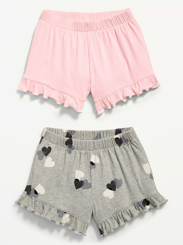 Ruffle-Hem Ribbed Shorts 2-Pack for Toddler Girls