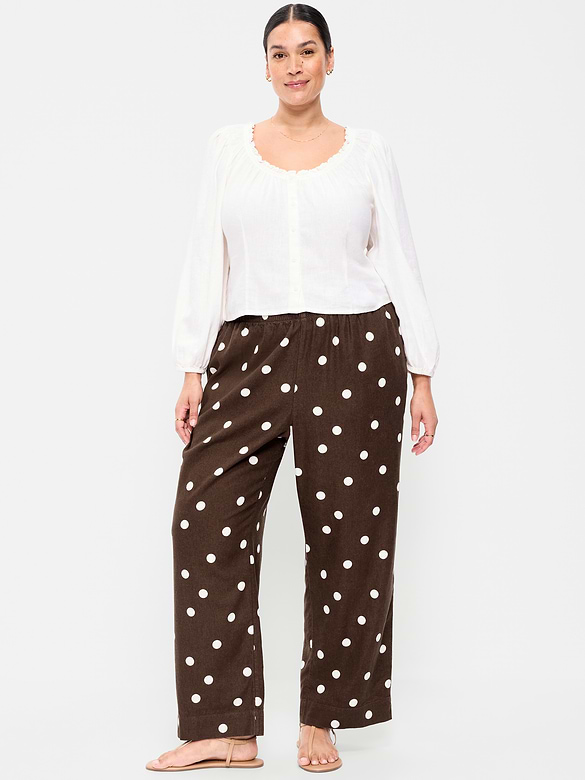 High-Waisted Linen-Blend Straight Ankle Pants