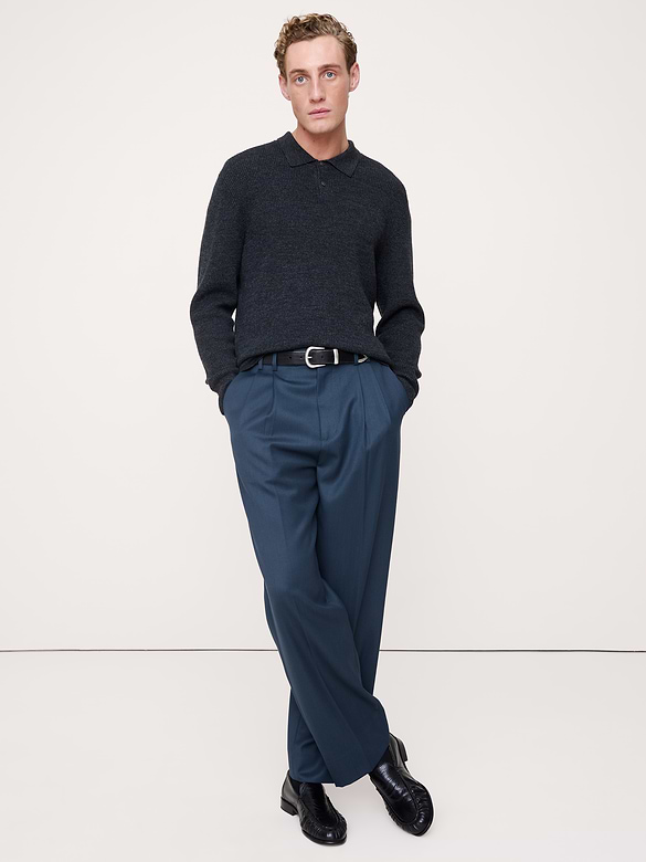 Pantalon habillé droit en sergé plissé