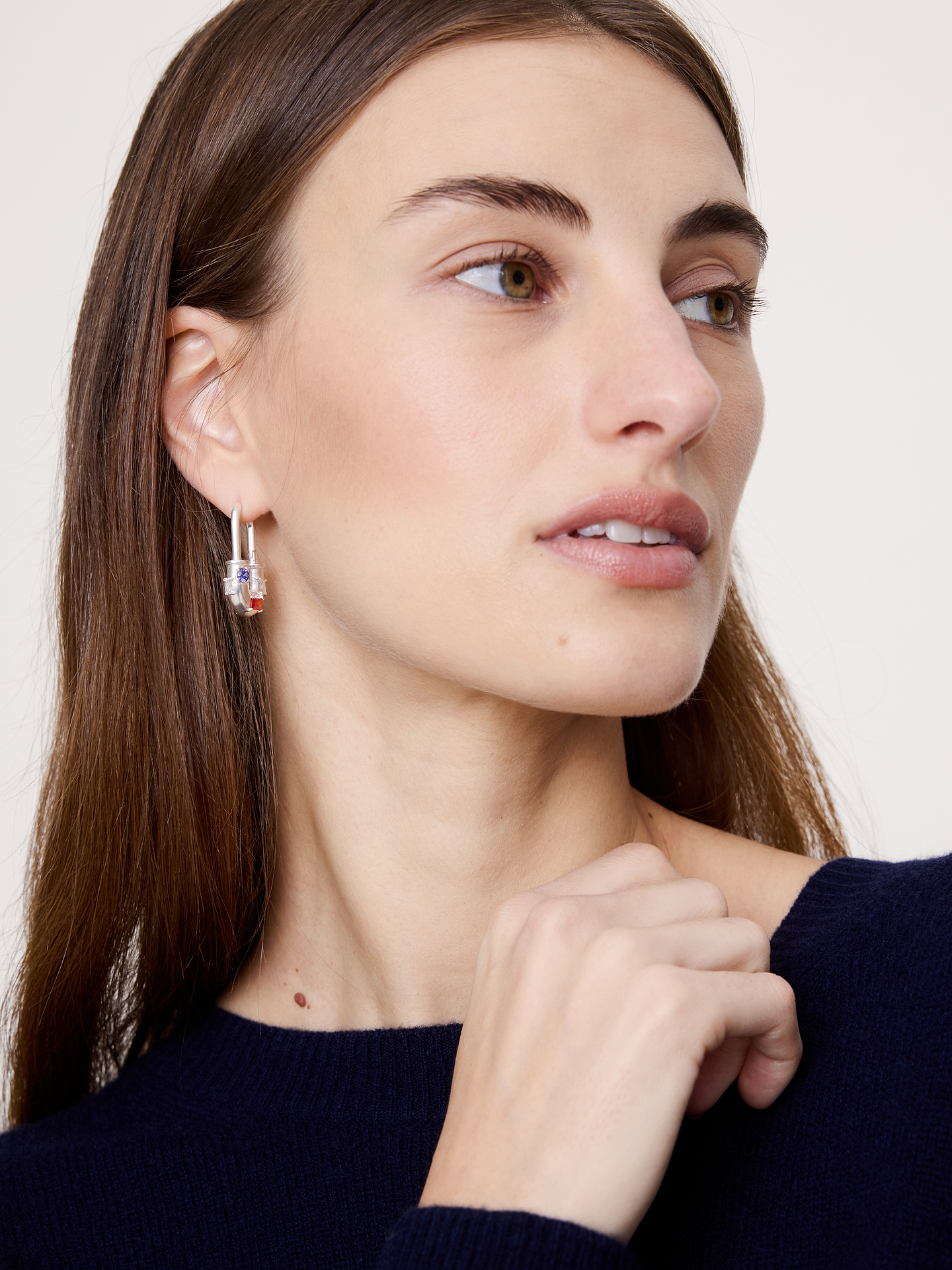 Image 2 de 3, Boucles d’oreilles cadenas avec pierres du Rhin