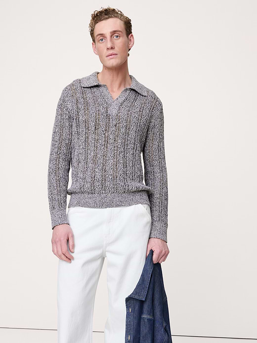 Cotton-Blend Zig-Zag Sweater Polo