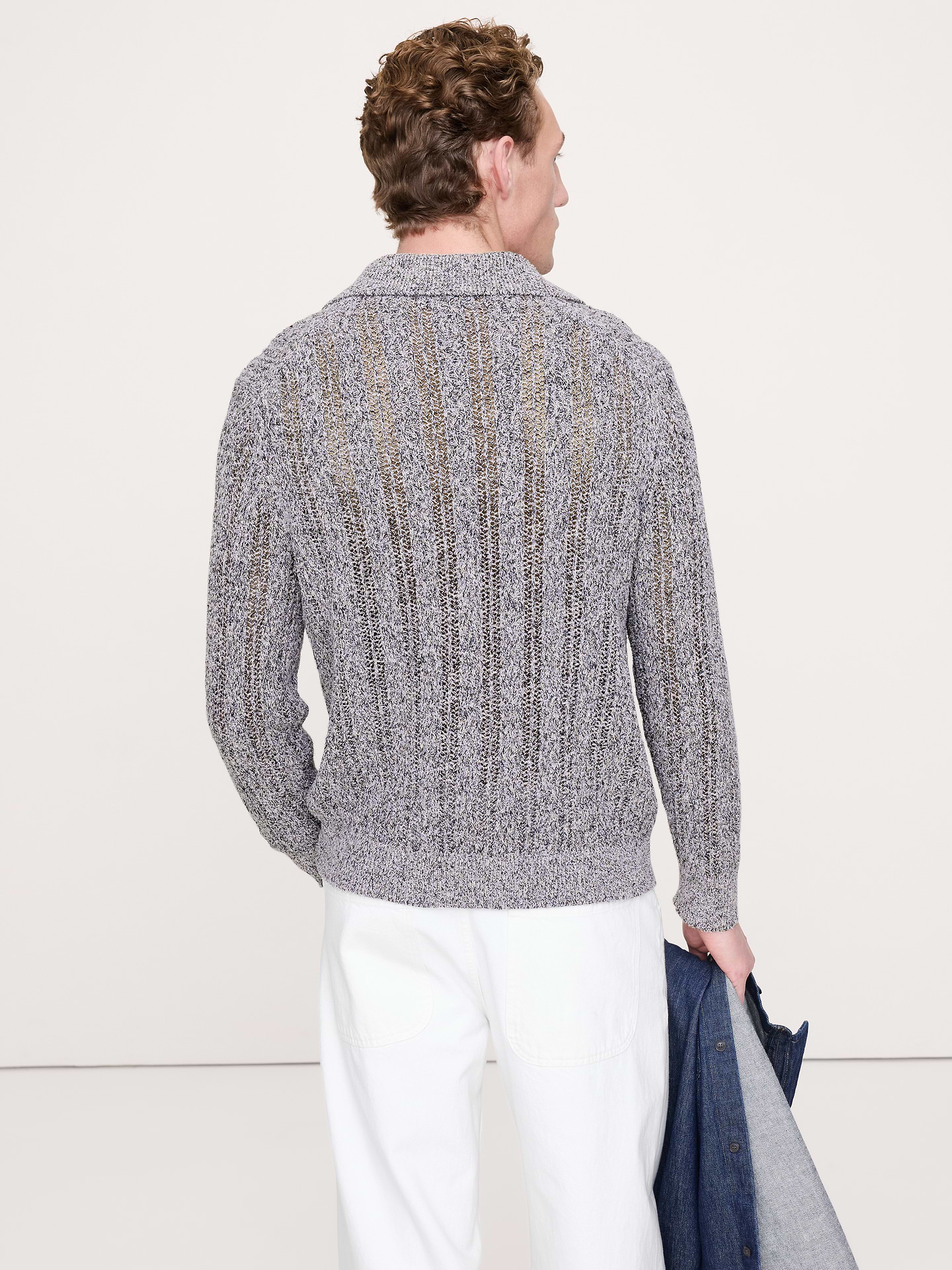 L'image numéro 2 présente Chandail à col polo en mélange de coton à point zigzag