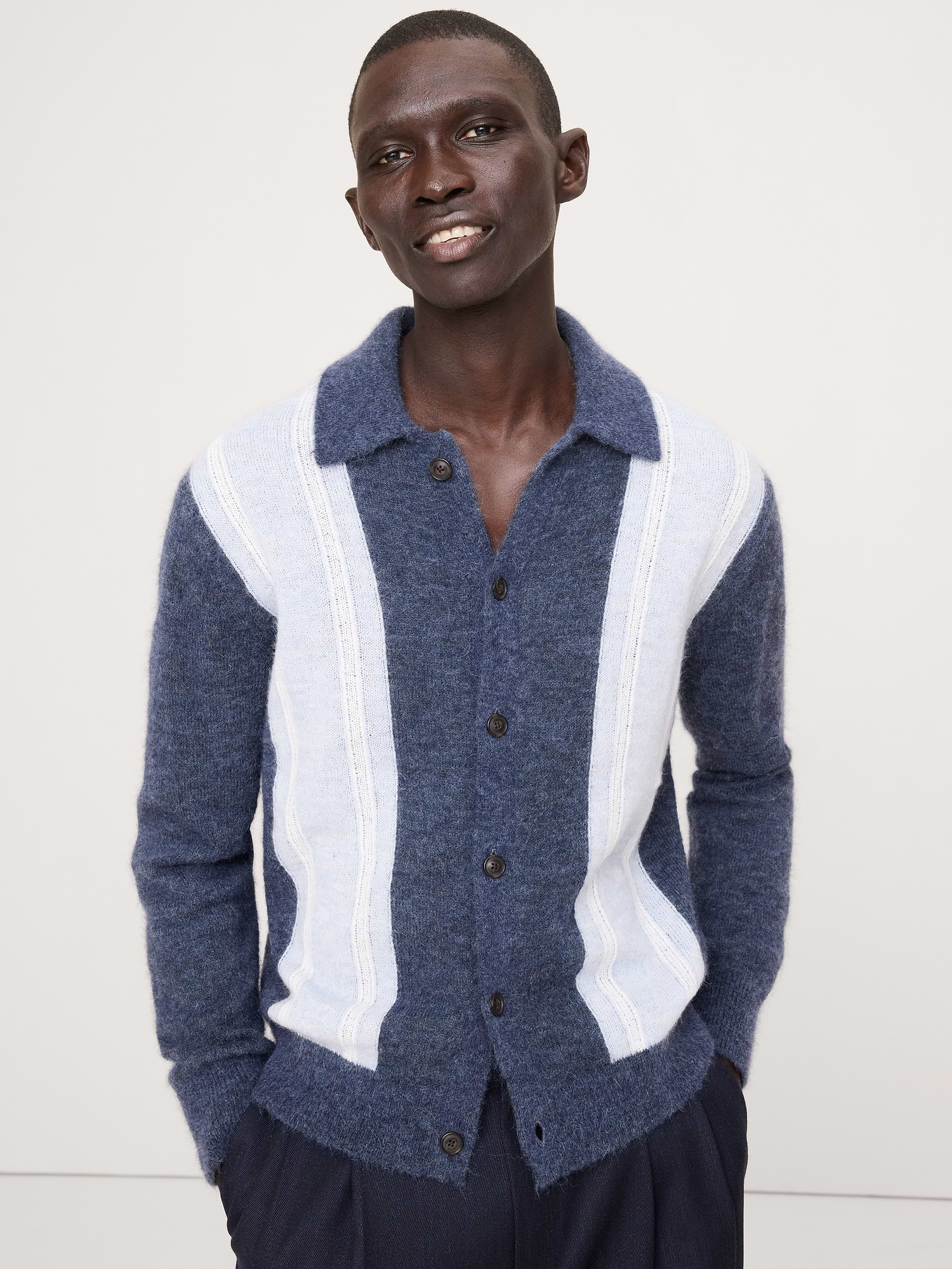 Banana Republic Italian Alpaca-Blend Polo Cardigan INTERNATIONAL SHIPPING