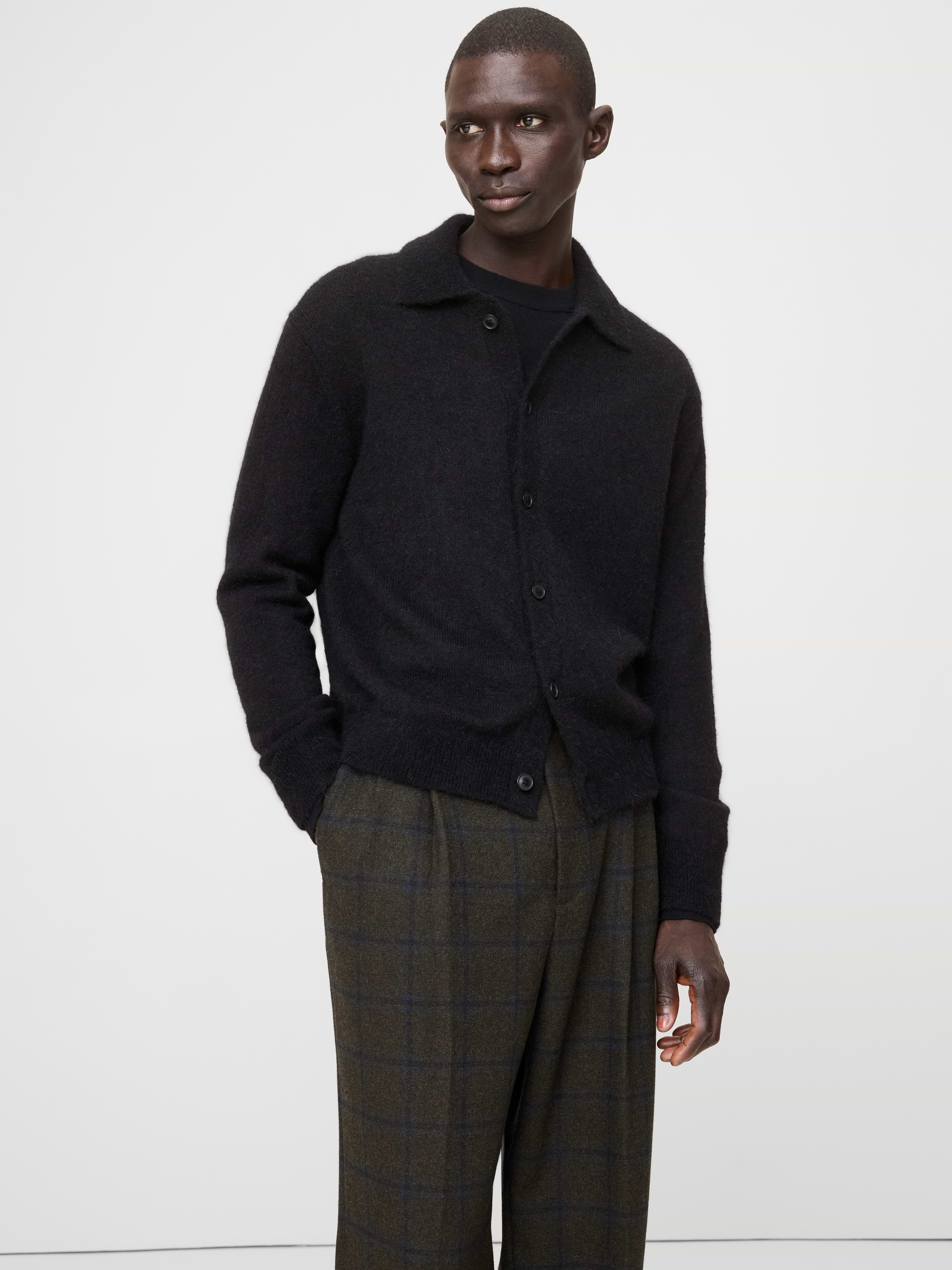 Banana Republic Italian Alpaca-Blend Polo Cardigan INTERNATIONAL SHIPPING