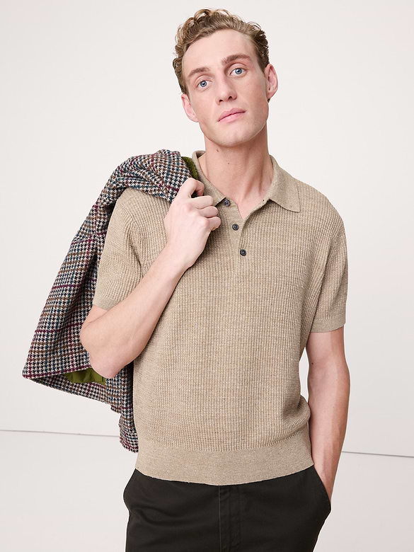 Chandail polo en lin et coton