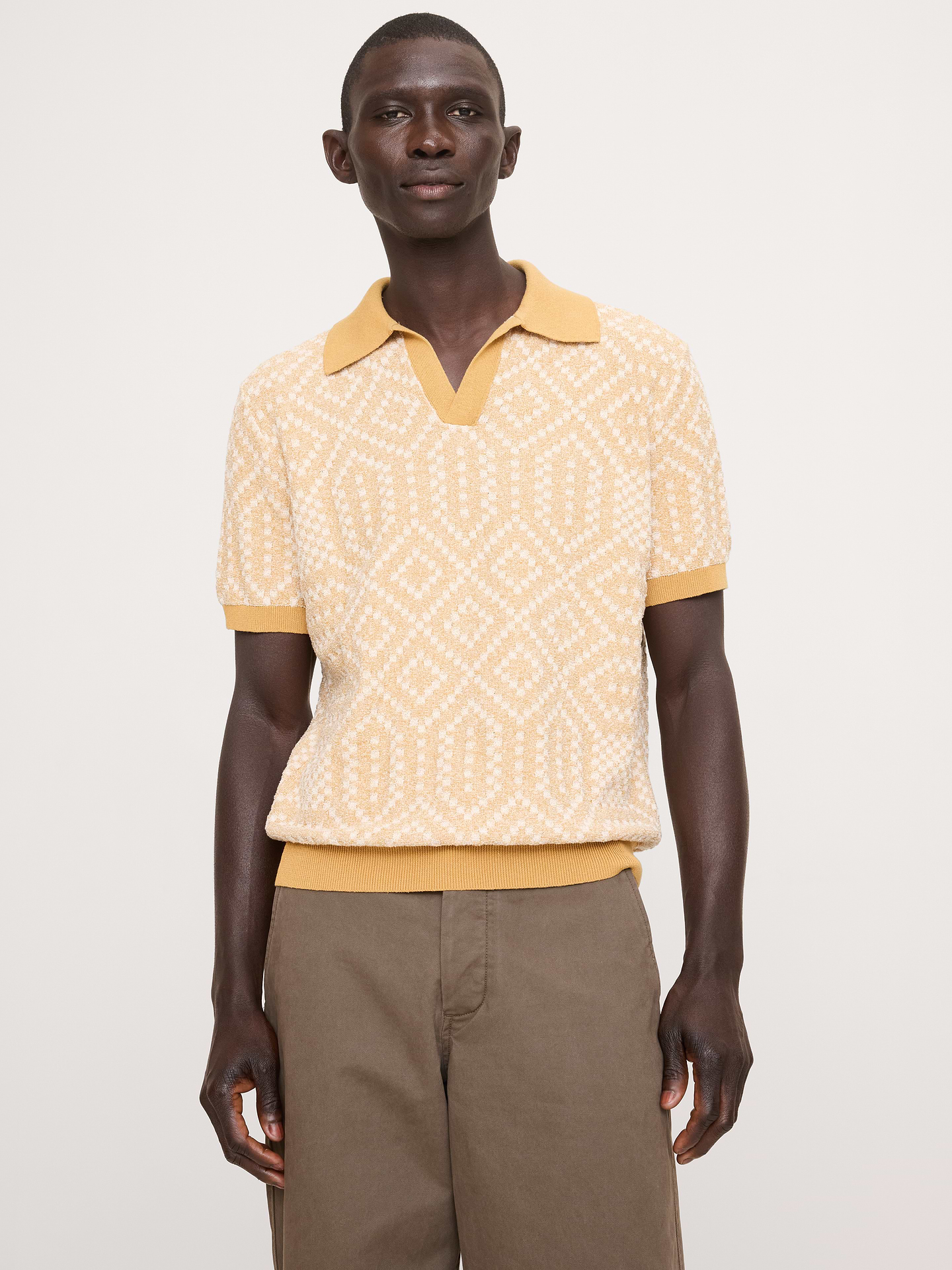 L'image numéro 1 présente Polo en jacquard de mélange de lin et de coton