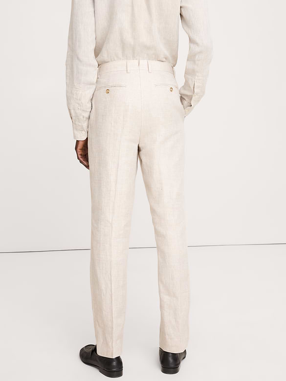 Pantalon de complet en lin à motif de chevrons, coupe étroite cintrée