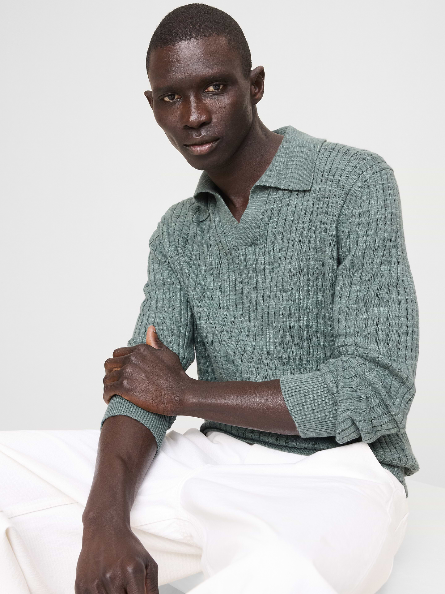 Image number 1 showing, Linen-Cotton Slub Sweater Polo