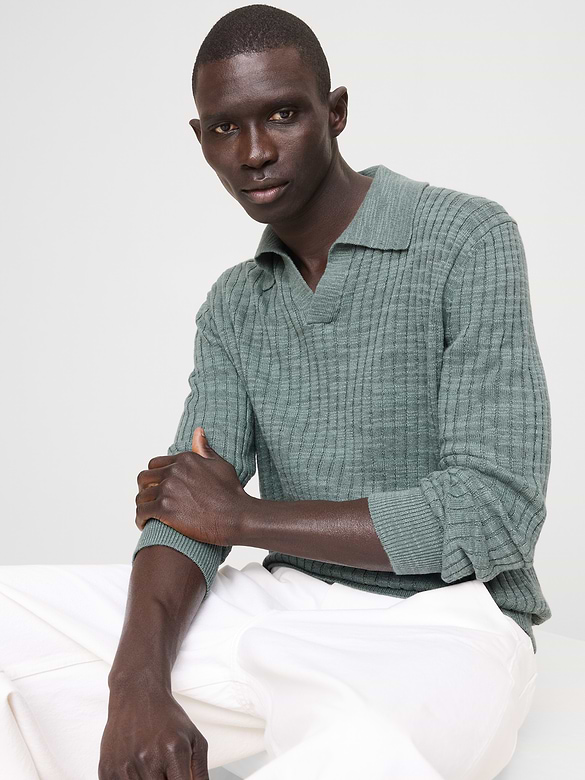 Linen-Cotton Slub Sweater Polo
